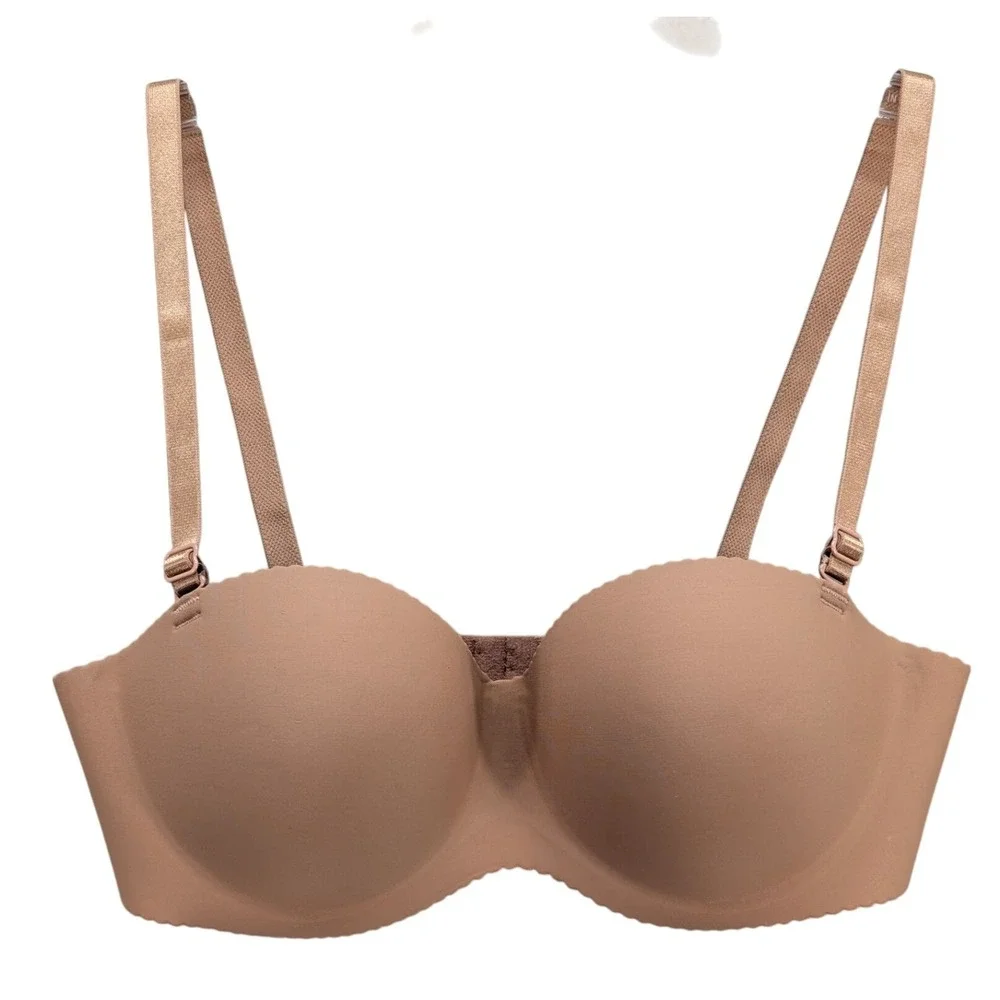 Brown Bottims Padded Underwire Seamless Convertible‎ Bra Size 32C Nude Brown